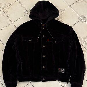 Black corduroy sherpa-lined hooded trucker jacket Levi's x Justin Timberlake